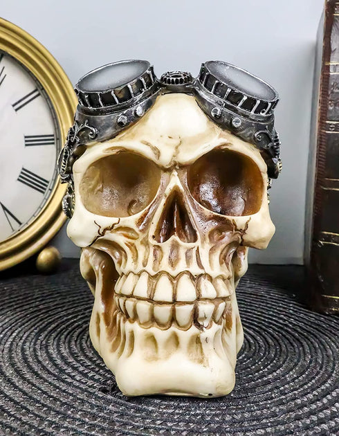 Ebros Geared Steampunk Pilot Aviator Robotic Skull Statue Victorian Industrial Sci Fi Decor Figurine with Painted 3D Protruding Gearwork Mechanism Design