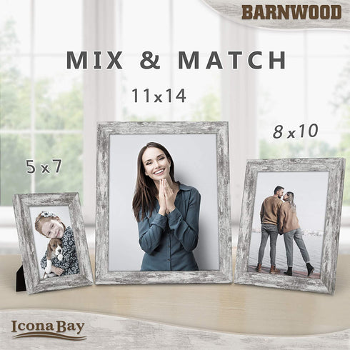 Icona Bay 5x7 Picture Frame (Pony Gray, 3 Pack), Country Rustic Style 5 x 7 Photo Frame, Table Top or Wall Mount, Barnwood Collection