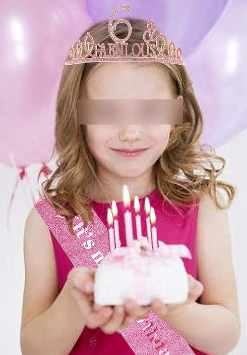 6th Birthday Gifts for Girls,6th Birthday Tiara and Sash Pink,6th Birthday Decorations Party Supplies,Girls 6th Birthday Decorations,6th Birthday Sash for Girls,6th Birthday Tiara,6th Birthday Girl