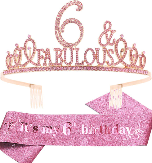 6th Birthday Gifts for Girls,6th Birthday Tiara and Sash Pink,6th Birthday Decorations Party Supplies,Girls 6th Birthday Decorations,6th Birthday Sash for Girls,6th Birthday Tiara,6th Birthday Girl