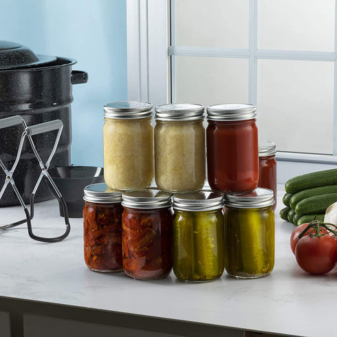 Regular-Mouth Glass Mason Jars, 12-Ounce (10-Pack) Canning Jars with Silver Metal Airtight Lids for Meal Prep, Food Storage, Canning, Drinking, Overnight Oats, Jelly, Dry Food, Spices, Salads, Yogurt