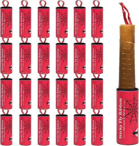 Dwcom 24 Pack Sticky Fly Paper Strips Fly Catcher, Fly Ribbon Tape Fruit Fly Traps Hanging Bug Mosquito Gnats Flies Indoor, Outdoor