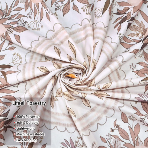 Lifeel White Bohemian Tapestry Wall Hanging, Mandala Floral Medallion Hippie Tapestry with Light Brown Aesthetic Wreath Design, Cream Wall Decor Blanket for Bedroom Home Dorm, Large 68×80 inches
