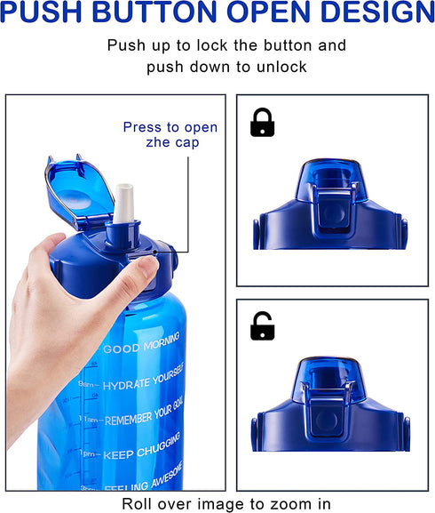 EYQ Half Gallon/64 oz Water Bottle with Time Marker, Carry Strap and Motivational Quote, Leak-Proof Tritan BPA-Free, Ensure You Drink Enough Water for Fitness, Gym, Camp, Outdoor Sports (Clear Blue)