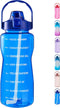 EYQ Half Gallon/64 oz Water Bottle with Time Marker, Carry Strap and Motivational Quote, Leak-Proof Tritan BPA-Free, Ensure You Drink Enough Water for Fitness, Gym, Camp, Outdoor Sports (Clear Blue)