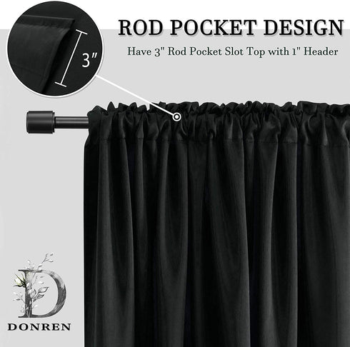 DONREN 15 Inches Long Black Valances for Windows - 2 Panels Blackout Theme Insulated Valances for Basement,42 Inches Wide Kitchen Valances with Rod Pocket Design,2 Pack