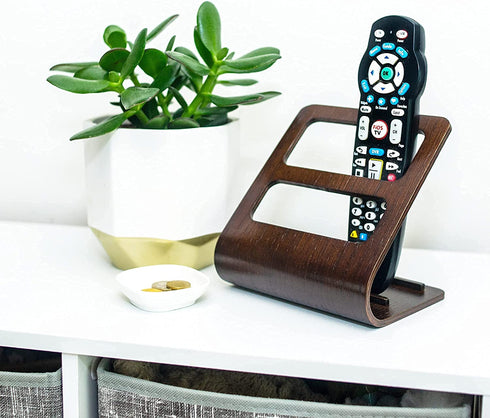 jawani Wood TV Remote Caddy with 2-Slot Media Organizer, Rustic Wooden Remote Control Holder, Living Room Couch or Bedside Table Stand, Universal Upright Vertical Storage, Brown