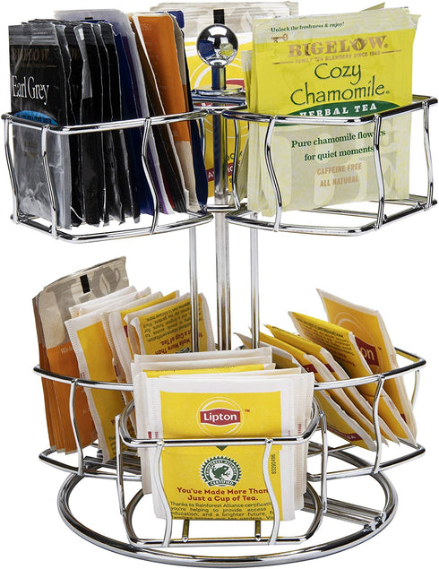 Mind Reader Tea Bag Carousel, Wire Holder, Rotating Organizer, Lazy Susan, Holds up to 60, 7 x 7 x 8.5 inches, Silver
