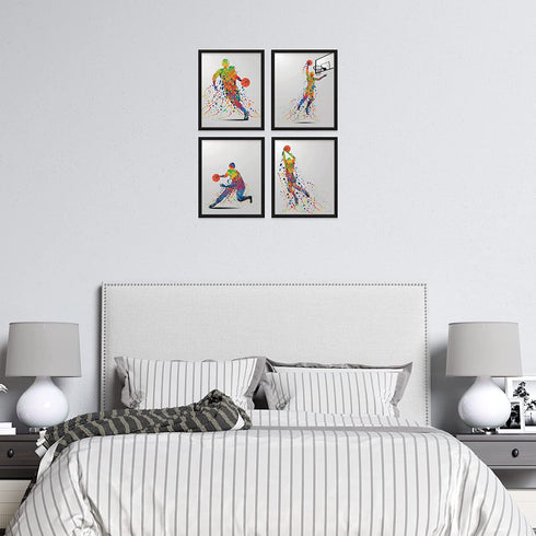 Rainbow Basketball Wall Art Decor - Set of 4 (8x10) Unframed Poster Prints