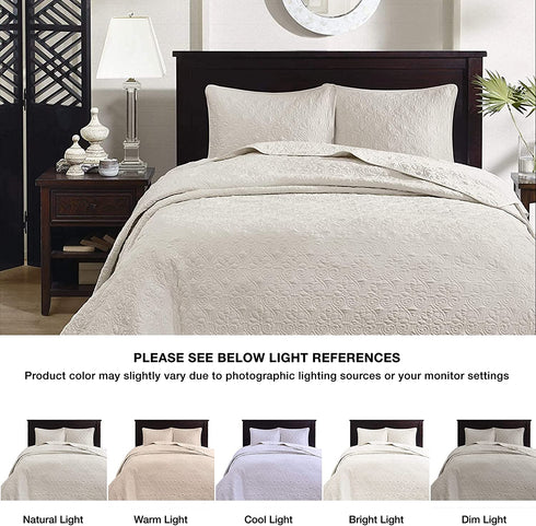 Madison Park Quebec Twin Size Quilt Bedding Set - Ivory , Damask 2 Piece Bedding Quilt Coverlets Ultra Soft Microfiber Bed Quilts Quilted Coverlet