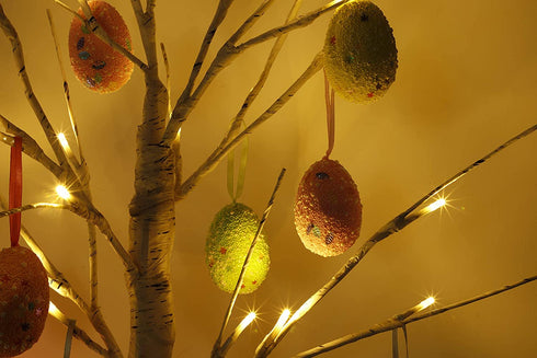kemooie 24 Inch Pre-lit White Birch Tree with 10 Hanging Easter Egg Ornaments, 24 Led Lights Battery Operated Easter Table Centerpiece for Party Birthday Home Easter Decoration Spring Decoration