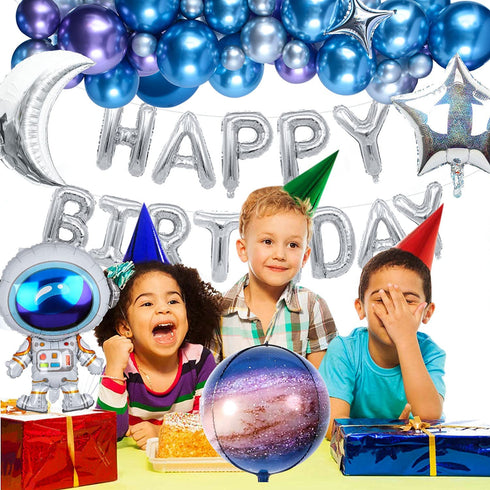 Winrayk 109PCS Outer Space Birthday Party Decoration Metallic Balloon Garland Arch Kit with Happy Birthday Galaxy Rocket Astronaut Moon Star Foil Balloons for Boy Kid Birthday Party Decoration Supply