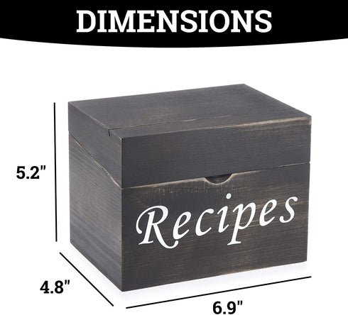 Black Recipe Box with Cards and Dividers - Wood Vintage Recipe Card Box with 100 4x6 Recipe Cards 12 Dividers and Conversion Chart Card - Gift Idea for Recipe Lovers