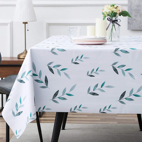 JADD Rectangle Vinyl Tablecloth 100% Waterproof Oil Proof Stainproof Wipeable PVC Table Cloth for Outdoor,Camping,Banquet Dining Vinyl Tablecloths - White Leaves, 54 x 78 Inch