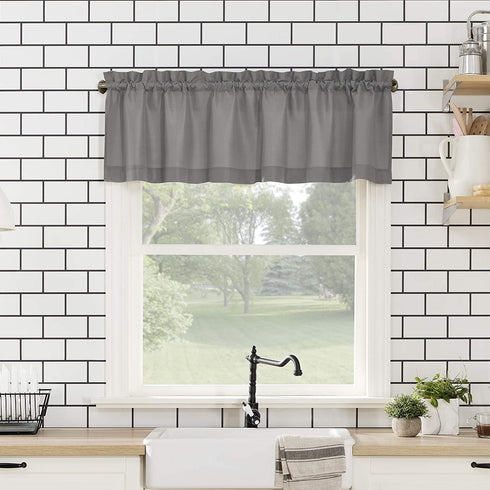 No. 918 Martine Microfiber Semi-Sheer Rod Pocket Kitchen Curtain Valance and Tiers Set, 54 in x 24 in (3 Piece), Gray