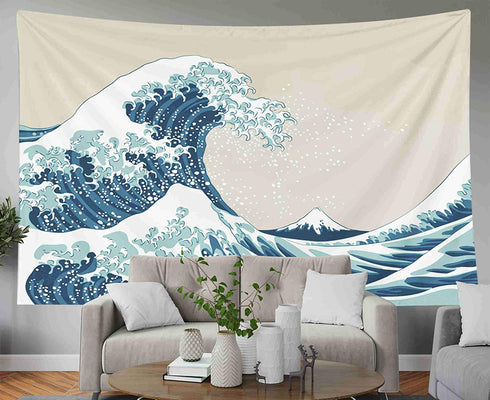 Pamime Tapastry'S Wall Hanging, Tapestry, Home Decor Tapestry Great Wave Mount Fuji Century Dorm Bedroom Living Room 80X60 Inches?200X150Cm? Inhouse,Blue White