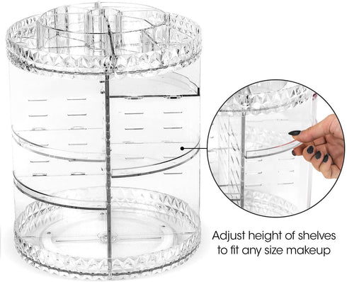 Sorbus Rotating Makeup Organizer, 360° Rotating Adjustable Carousel Storage for Cosmetics, Toiletries, and More €” Great for Vanity, Bathroom, Bedroom, Closet, Kitchen (Clear)
