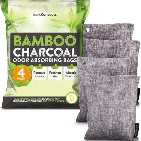 Nature Fresh Charcoal Bags Odor Absorber (4 Pack), Bamboo Charcoal Air Purifying Bags, Activated Charcoal Bags Odor Eliminator Deodorizer Charcoal Air Purifier Car Smell Shoe Closet Freshener (4x200g)