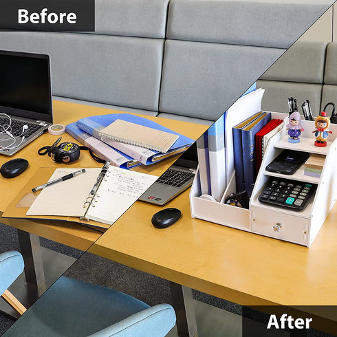 Insdawn Desk Organizers Office Organization File Paper Organizer and Storage for Desktop Magazine File Mail Folder Holder Letter Tray DIY with Drawer