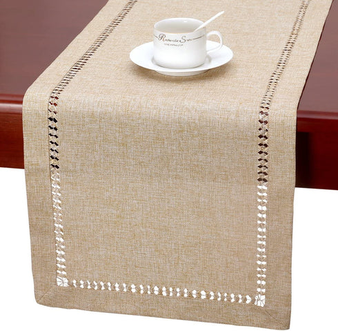 Grelucgo Handmade Hemstitch Beige Table Runner Or Dresser Scarf, Rectangular 14 by 60 Inch