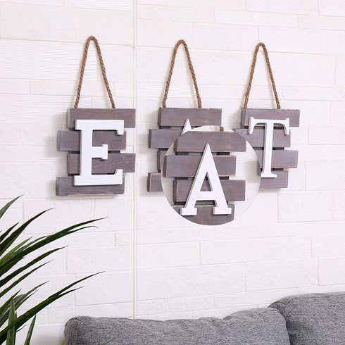 Eat Signs Kitchen Decor,Rustic Kitchen Sign,Farmhouse Kitchen Wall Art,Dining Room Wall Decor,Kitchen Letters Decor,Brown/White, 24*7.8inch