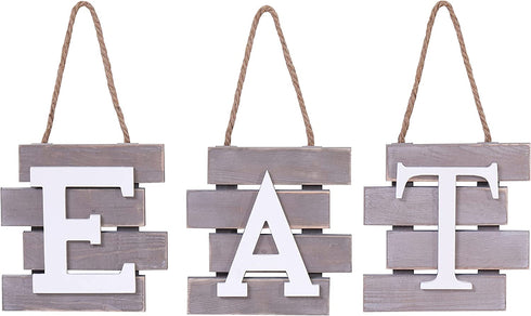 Eat Signs Kitchen Decor,Rustic Kitchen Sign,Farmhouse Kitchen Wall Art,Dining Room Wall Decor,Kitchen Letters Decor,Brown/White, 24*7.8inch