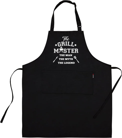 Savvy Designs BBQ Aprons for Men Cooking Kitchen Funny Apron - The Grill Master, The Man The Myth The Legend - Adjustable, Black with Pockets