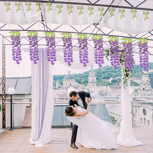 12 PCS 3.6 Feet Artificial Fake Wisteria Vine Rattan Hanging Garland Silk Flowers String Home Party Wedding D©cor, Purple