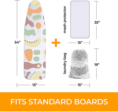 Ironing Board Cover and Pad Extra Thick Heavy Duty Padded 4 Layers Non Stick Scorch and Stain Resistant 15x54 and 3 Fasteners Elastic Edge with 2 Bonus Laundry Bag and Protective Scorch Mesh Cloth