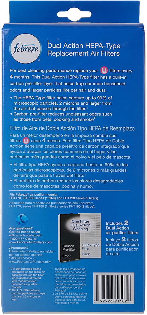 Febreze FRF102B Air Purifier Filters with Odor Reducing Carbon Pre-Filter, Pack of 2