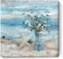 Flower Canvas Wall Art for Living Room Modern Abstract Ocean Beach Wall Decor Print Blue and White Floral in Indian Style Vase Framed Artwork for Bedroom Bathroom Office Ready to Hang 24x24inch