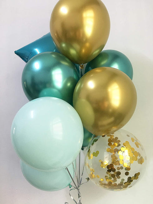 Birthday Decorations Mint Green Gold - Happy Birthday Balloons Chrome Green Set Foil Bannner for Kids Men Women Bday Party Decor Kit Supplies