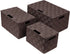 Sorbus Storage Box Woven Basket Bin Container Tote Cube Organizer Set Stackable Storage Basket Woven Strap Shelf Organizer Built-In Carry Handles (Lid Bins - 3 Pack, Chocolate)