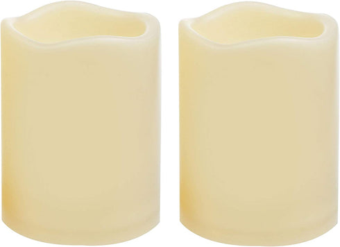 CANDLE CHOICE Waterproof Outdoor Battery Operated Flameless Candles with Timer Flickering Plastic Resin Electric LED Pillar Lights for Lantern Patio Garden Wedding Party Decorations 3x4 Inches 2 Pack