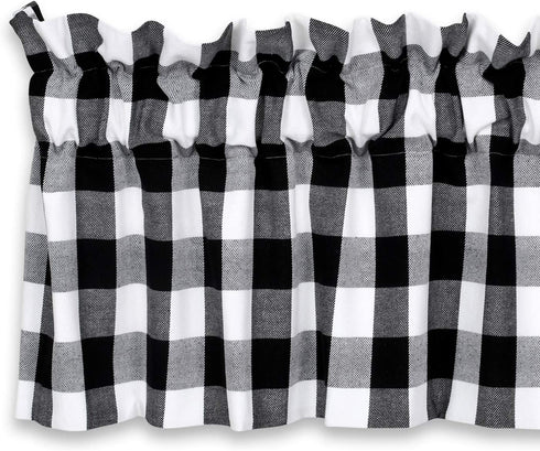 Cackleberry Home Black and White Buffalo Check Valance Curtain Woven Fabric Lined 54 Inches W x 17 Inches L