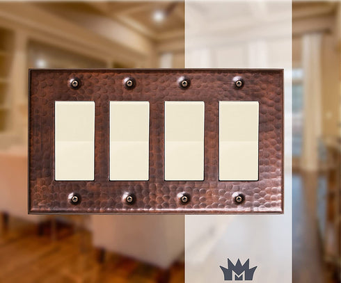 Monarch Abode 17016 Hand Hammered Switch Plate, 4 Gang, Pure Copper