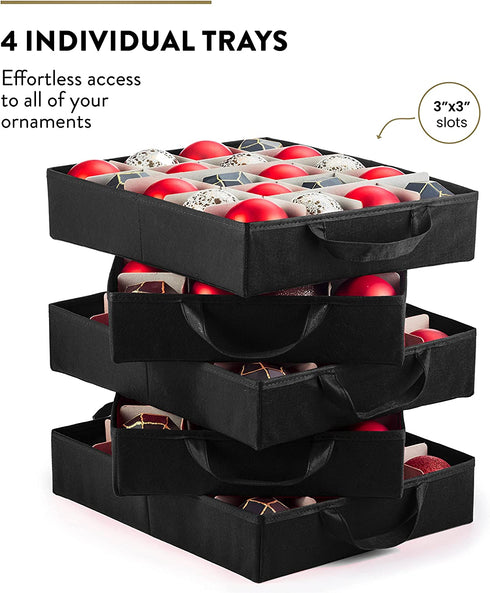 Premium Carrying Christmas Ornament storage Box with Clear Lid, 3" Compartment, Contains 5 Trays, Keeps 100 Holiday Ornaments & Xmas Accessories, Made Of Tear Proof Made Of 600D Oxford Fabric