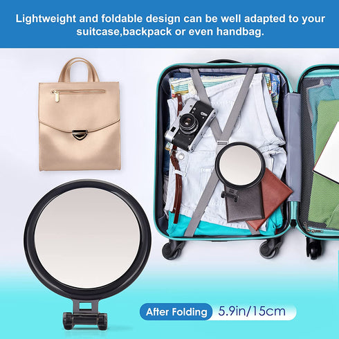 6 Inch 20X Magnifying Mirror, Hand Mirrors with Handle, Portable Travel Mirror for Women, Foldable, Handheld, Double Sided, Black