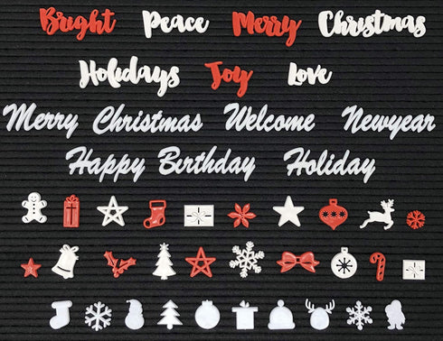 Christmas Holiday Set for Letter Boards - Cursive Words, Icons, Decoration to Enhance Your Felt Message Sign - 238 Piece with Snowflakes, Reindeer, Stockings and More - (Holiday Pack ONLY)