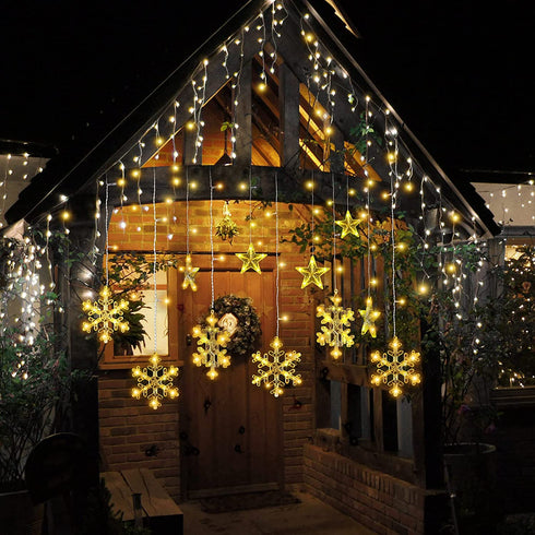 126 LED Window Curtain String Lights Fairy Hanging Lights USB Plug in Curtain Theme Light 8 Modes Control Decoration Window Light for Indoor Outdoor for Party (Warm White,Snowflake)