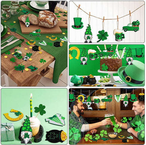 Yalikop 24 Pieces St Patricks Decorations Shamrock Wooden Ornaments Wood St Patricks Tree Hanging Ornaments Gnome Wooden Ornament for Irish Lucky Day St. Patrick's Day Party Favors (Lovely Style)