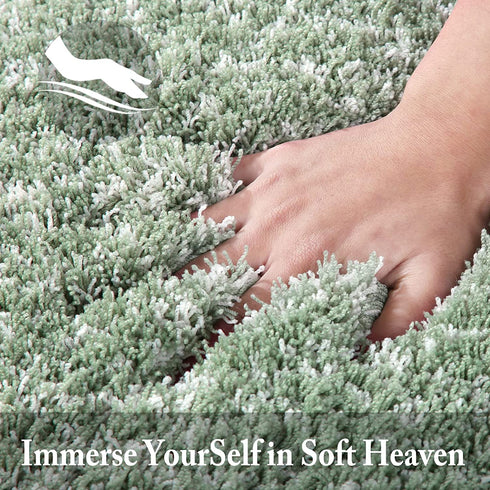 Yimobra Plush Thick and Soft Cut Pile Bathroom Mats, Super Shaggy Comfortable Quick Water Absorbing Non Slip Bath Rugs, Ultra Plush Thick with Machine Washable Bath Mat Light Green