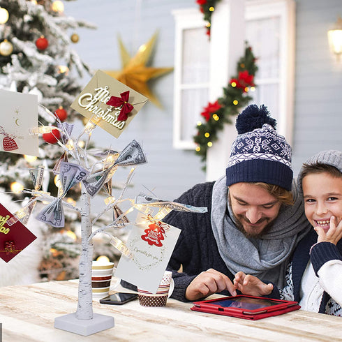 2FT Tall Money Tree Gift Card Holder with 1 USB Data Cable- Dual-use White Money Tree Present Card Holder Money Holder Tree for Christmas Wedding Desktop Home Decor Birthday Gift Holding Photo Card