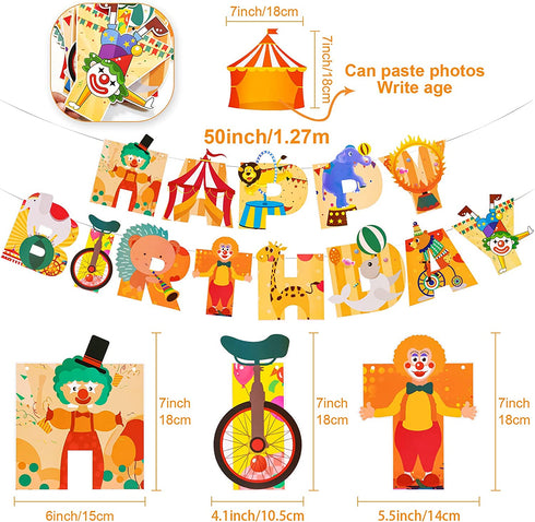 Golray 138Pcs Carnival Circus Balloon Garland Arch Kit for Kids Carnival Circus Theme Birthday Party Decorations Supplies, Carnival Decor with Happy Birthday Banner Circus Tent Lion Clown Head Popcorn