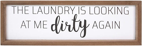 VILIGHT Funny Laundry Room signs - Farmhouse Laundry Accessories - Home Laundry Wall Decor - Dirty Again - 16x5 Inches