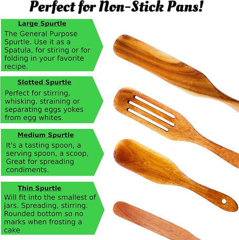Healthy NO VARNISH Spurtles Kitchen Tools As Seen On TV Wooden Utensils for Cooking Wooden Kitchen Utensil Set Wooden Spatula for Cooking Wooden Spoons for Cooking Wok Spatulas For Nonstick Cookware