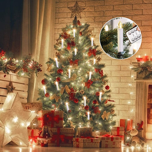 12PCS Christmas LED Window Candles, JOSU Battery Operated Flameless Taper Christmas Candles Light with Remote Timer/Clips, Warm White Light for Home Indoor Outdoor Christmas Trees Decor ¦