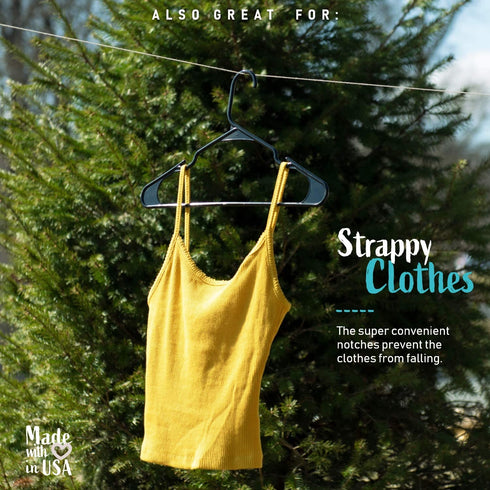 Black Standard Plastic Hangers, Notched, Set of 20 Durable and Slim, Notched, Made in The USA (Black, 20 Pack), Closet Organizer, Pants Hangers