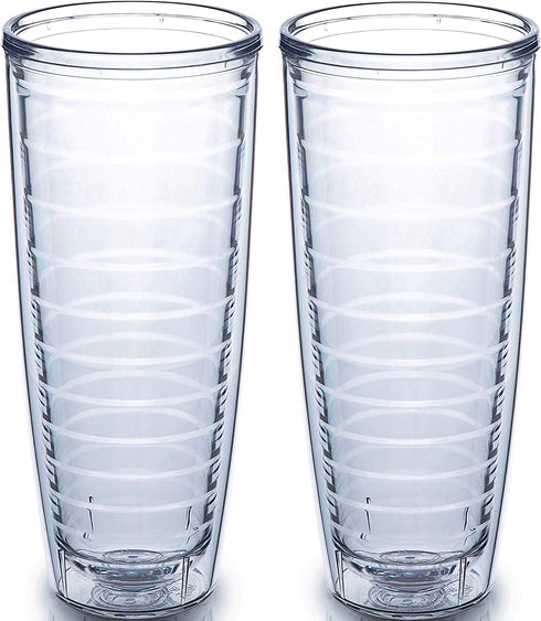 Insulated Tumblers 2-pack 26 oz Made in USA Great for Iced Coffee & Hot Drinks, Clear Double Wall Plastic Tumbler Cups, Microwave, Freezer & Top Rack Dishwasher Safe Reusable Cups by Homestead Choice