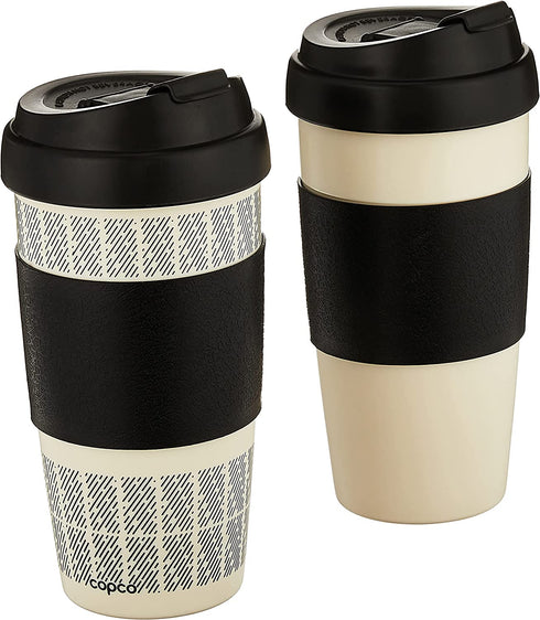 Copco Reusable Set of 2 Insulated Double Wall Travel Mugs, 2 Count (Pack of 1), White/Black